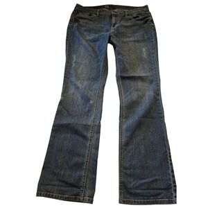 Mossimo Curvy Fit Bootcut Jeans Medium Wash Blue Denim Womens 14R Distressed